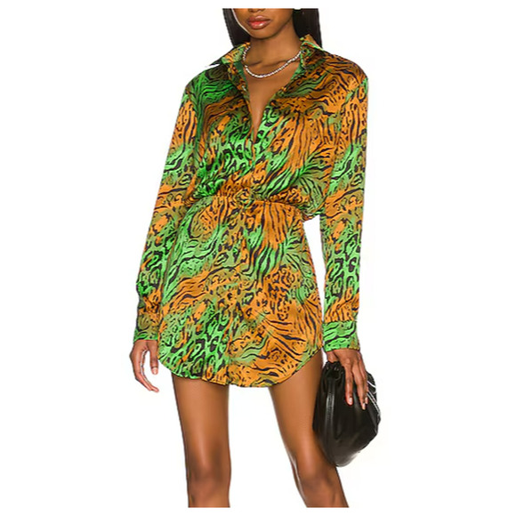Camila Coelho Silva Shirt Dress Size Small Jungle Green Leopard Animal Print - Picture 1 of 11